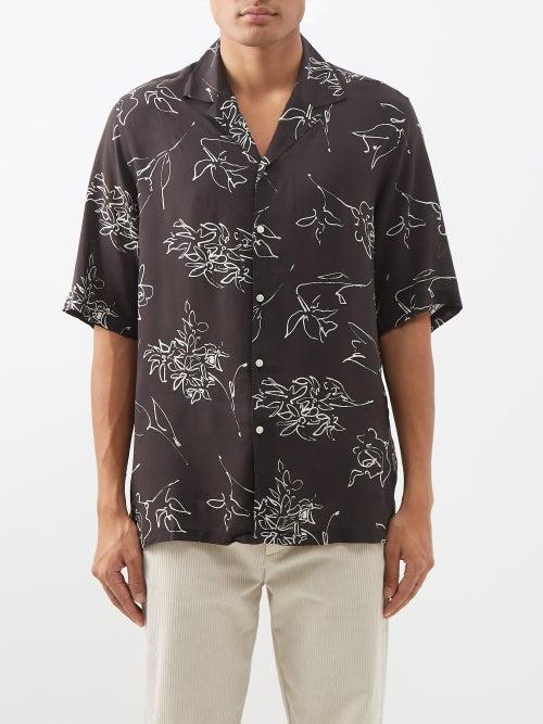 Officine Gnrale - Eren Calligraphy-print Cotton-voile Shirt - Mens - Black Multi