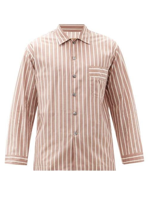 Matchesfashion.com L.e.j - Le Plage Cuban-collar Cotton Shirt - Mens - Brown Multi