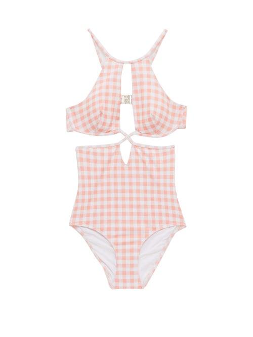 Matchesfashion.com Ephemera - Underwired Cutout Gingham Swimsuit - Womens - Pink Print