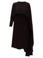 Matchesfashion.com Valentino - Asymmetric Cape Shoulder Crepe Dress - Womens - Black