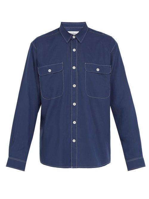 Matchesfashion.com Schnayderman's - Topstitched Double Patch Pocket Shirt - Mens - Blue
