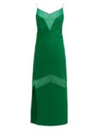 Matchesfashion.com Marina Moscone - Lace Panelled Wool Blend Satin Slip Dress - Womens - Green