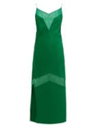Matchesfashion.com Marina Moscone - Lace Panelled Wool Blend Satin Slip Dress - Womens - Green
