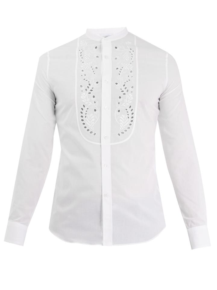 Alexander Mcqueen Leaf-embroidered Mandarin-collar Cotton Shirt
