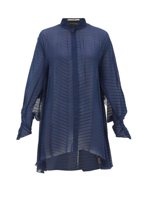 Matchesfashion.com Roland Mouret - Staten Batwing-sleeve Pleated Crepe Blouse - Womens - Navy