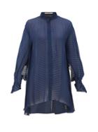 Matchesfashion.com Roland Mouret - Staten Batwing-sleeve Pleated Crepe Blouse - Womens - Navy