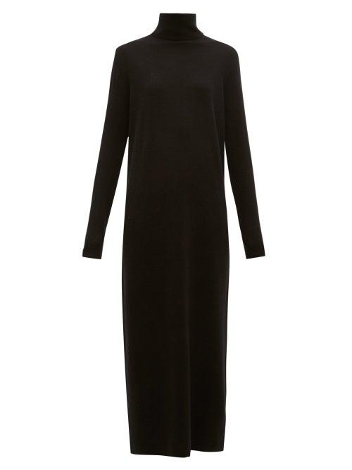 Matchesfashion.com Allude - Roll Neck Wool Blend Maxi Sweater Dress - Womens - Black