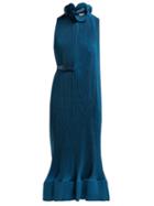 Matchesfashion.com Tibi - Belted Pliss Midi Dress - Womens - Blue