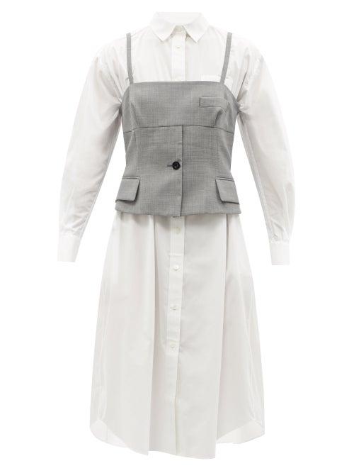Sacai - Detachable-top Poplin Shirt Dress - Womens - Grey White