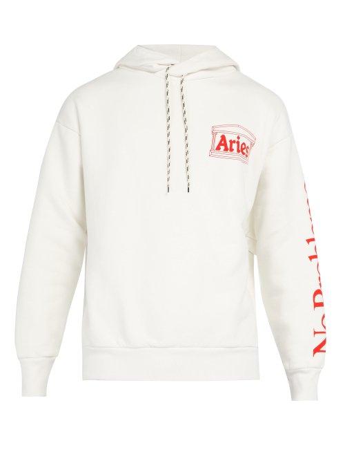 Matchesfashion.com Aries - Logo Cotton Hooded Sweatshirt - Mens - White