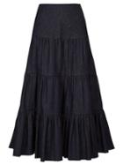 Matchesfashion.com Chlo - Tiered Raw Hem Denim Midi Skirt - Womens - Dark Denim