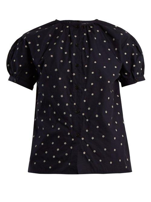 Matchesfashion.com Jupe By Jackie - Elbrus Floral Embroidered Cotton Top - Womens - Navy White