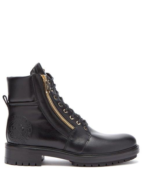 Matchesfashion.com Balmain - Logo Embellished Leather Biker Boots - Mens - Black