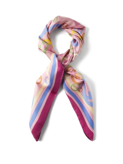 Gucci - Gg-logo Print Silk-twill Scarf - Womens - Pink Multi