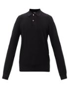 A.p.c. - Kyle Waffle-knit Long-sleeved Polo Shirt - Mens - Black
