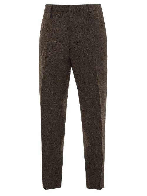 Matchesfashion.com Aldo Maria Camillo - Tapered Leg Herringbone Wool Trousers - Mens - Brown