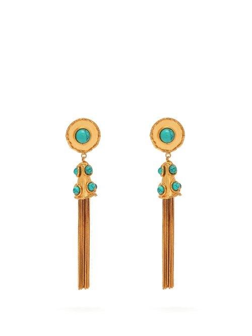 Matchesfashion.com Sylvia Toledano - Turquoise Embellished Tassel Drop Earrings - Womens - Blue