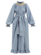 Matchesfashion.com Loretta Caponi - Loretta Smocked Cotton-chambray Maxi Dress - Womens - Blue