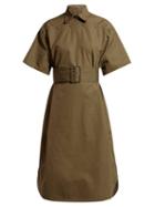 Matchesfashion.com Bottega Veneta - Belted Cotton Poplin Shirtdress - Womens - Khaki