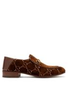 Matchesfashion.com Gucci - Gg Supreme Logo Jacquard Velvet Loafers - Mens - Brown