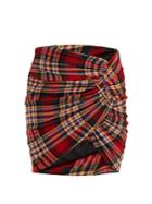Alexandre Vauthier Safety-pin Gathered Tartan Mini Skirt