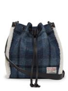 Matchesfashion.com Jw Anderson - Drawstring Shearling Trim Harris Tweed Bucket Bag - Womens - Blue Multi