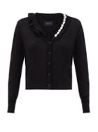 Matchesfashion.com Simone Rocha - Embellished And Ruffled Wool-blend Cardigan - Womens - Black