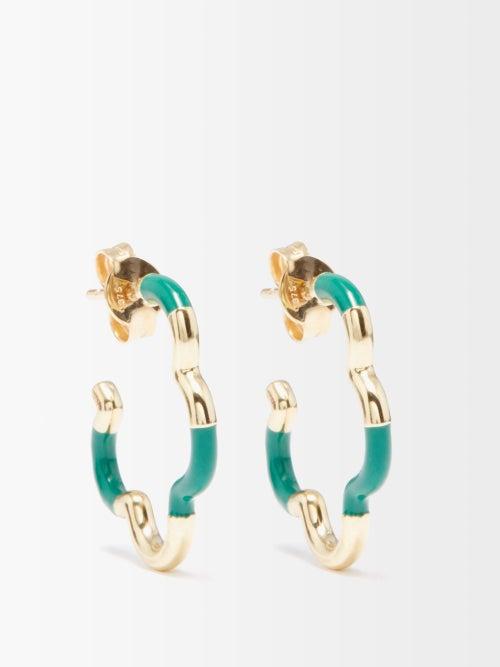 Bea Bongiasca - B Mini Enamel & 9kt Gold Earrings - Womens - Green
