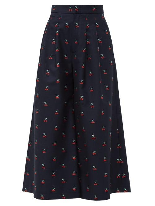 Matchesfashion.com Gucci - Cherry Fil Coup Cotton Blend Culottes - Womens - Navy Multi