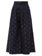 Matchesfashion.com Gucci - Cherry Fil Coup Cotton Blend Culottes - Womens - Navy Multi