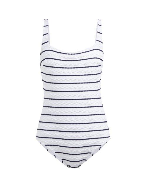 Matchesfashion.com Heidi Klein - Dubrovnik Lace Up Striped Swimsuit - Womens - Navy Stripe