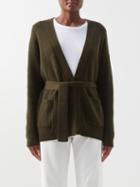 Allude - Belted Ribbed-knit Wool-blend Cardigan - Womens - Tobacco
