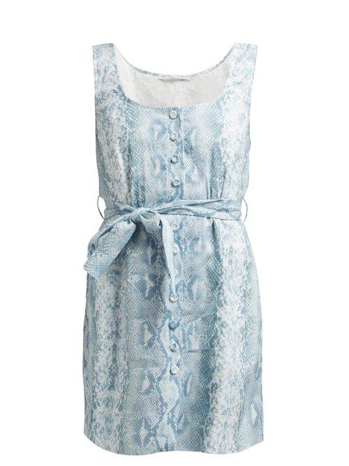 Matchesfashion.com Emilia Wickstead - Python Print Belted Linen Dress - Womens - Blue Print
