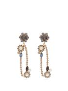 Matchesfashion.com Erdem - Crystal Embellished Floral Drop Oval Earrings - Womens - Blue