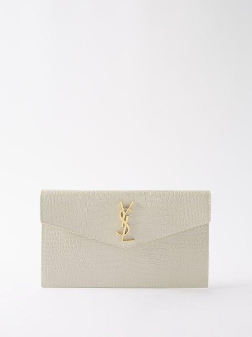 Saint Laurent - Ysl-logo Crocodile-effect Leather Pouch - Womens - White