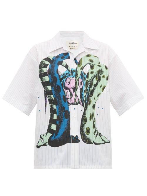 Matchesfashion.com Marni - Bruno Bozzetto Octopus Print Cotton Shirt - Mens - White Multi