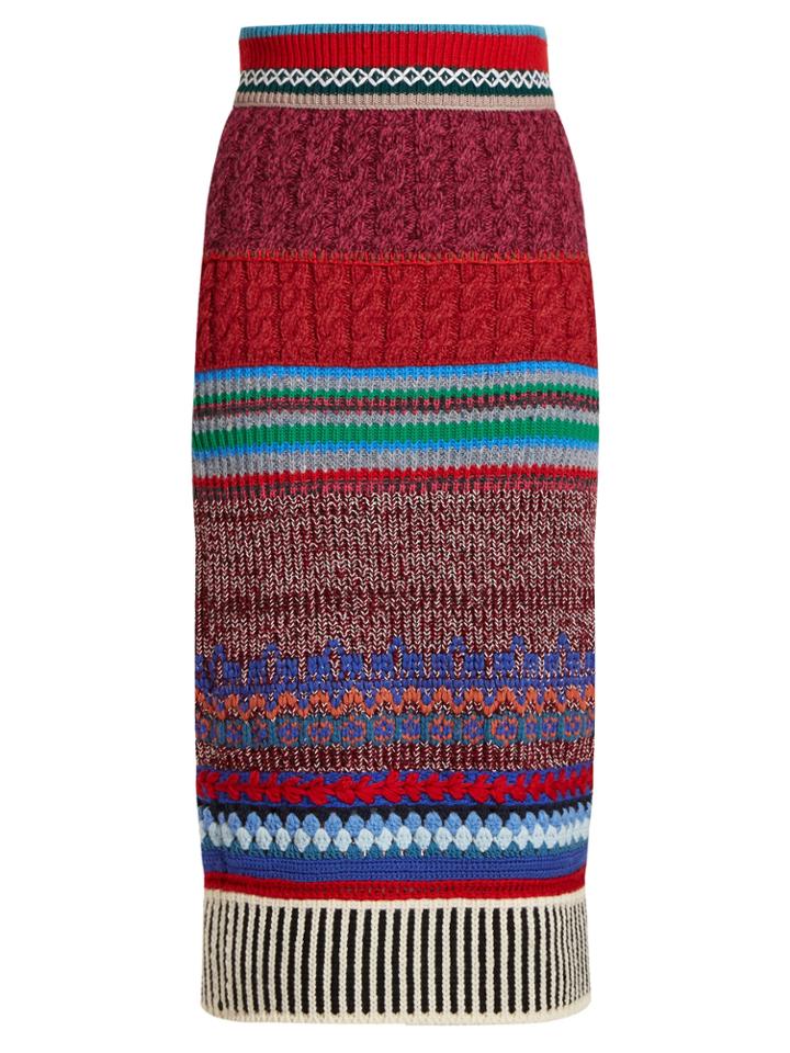 Burberry Striped Contrast-knit Midi Skirt
