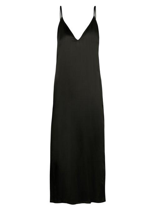 Matchesfashion.com Raey - V Neck Silk Satin Midi Slip Dress - Womens - Black