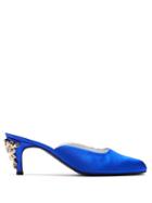 Matchesfashion.com Koch - Embellished Heel Satin Mules - Womens - Blue