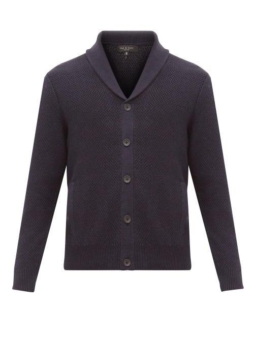 Matchesfashion.com Rag & Bone - Cardiff Moss Stitched Merino Wool Blend Cardigan - Mens - Navy