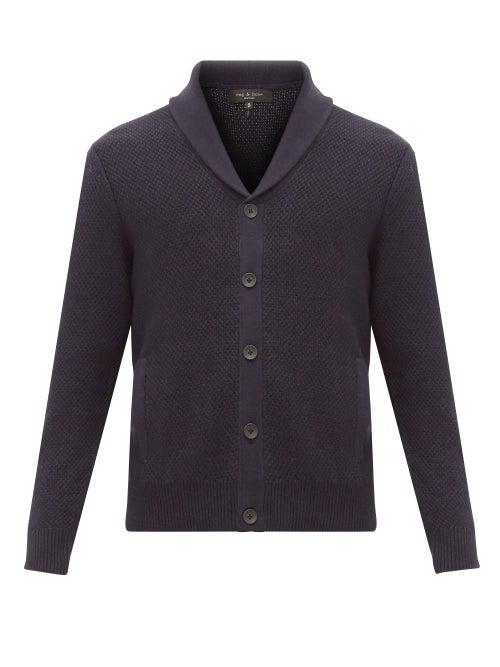 Matchesfashion.com Rag & Bone - Cardiff Moss Stitched Merino Wool Blend Cardigan - Mens - Navy