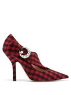 Matchesfashion.com Midnight 00 - Miss Pump Crystal Buckle Checked Pumps - Womens - Black Red