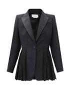 Matchesfashion.com Alexander Mcqueen - Single-breasted Lace-peplum Wool-blend Blazer - Womens - Black