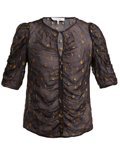 Matchesfashion.com Frame - Gathered Fil Coup Chiffon Top - Womens - Black Gold