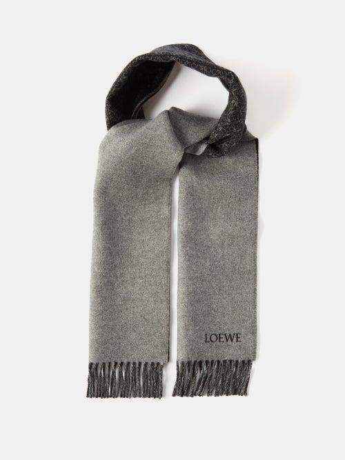 Loewe - Anagram-jacquard Wool-blend Scarf - Mens - Black Grey