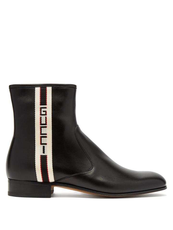 Gucci Logo-stripe Leather Chelsea Boots