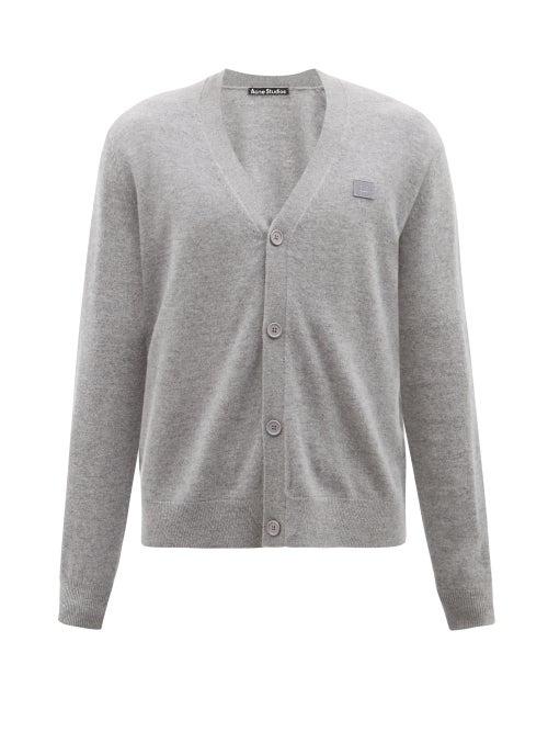 Acne Studios - Face-logo V-neck Wool Cardigan - Mens - Grey