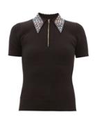 Matchesfashion.com Joostricot - Crystal-collar Cotton-blend Peachskin Polo Shirt - Womens - Black