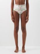 Agua By Agua Bendita - Noval Ruffled Bird-print Bikini Briefs - Womens - Green Print