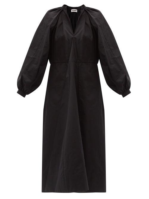 Matchesfashion.com Jil Sander - Balloon-sleeve Cotton-poplin Midi Dress - Womens - Black